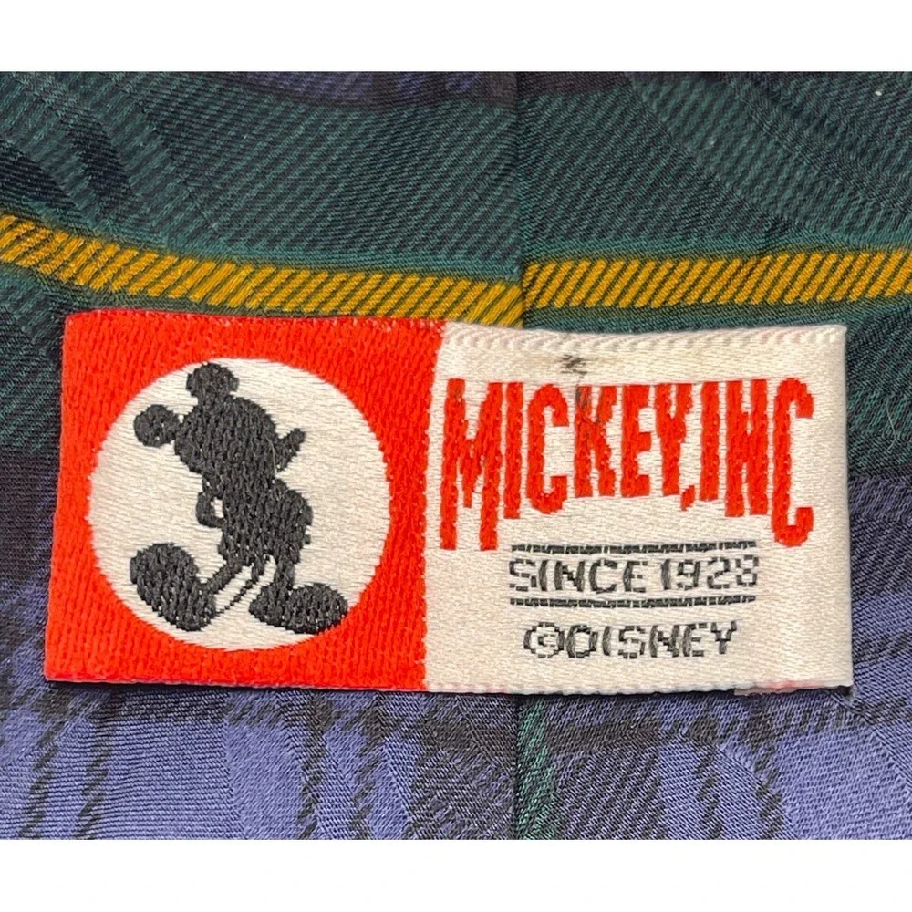 VTG Disney Mickey Inc Men's Necktie Tartan Plaid  Mickey Goofy Donald 100% Silk‎